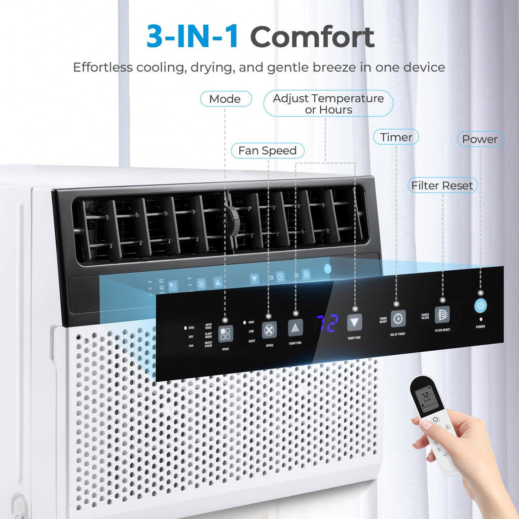 U-Shaped 10,000BTU Window Air Conditioner with Full Window View, Ivory White S622875