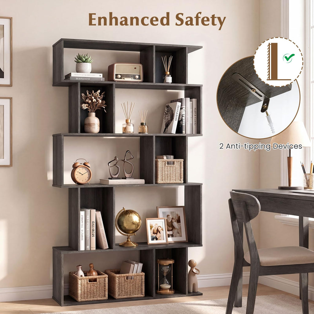 5-Tier 10-Cube Black Bookshelf M673293
