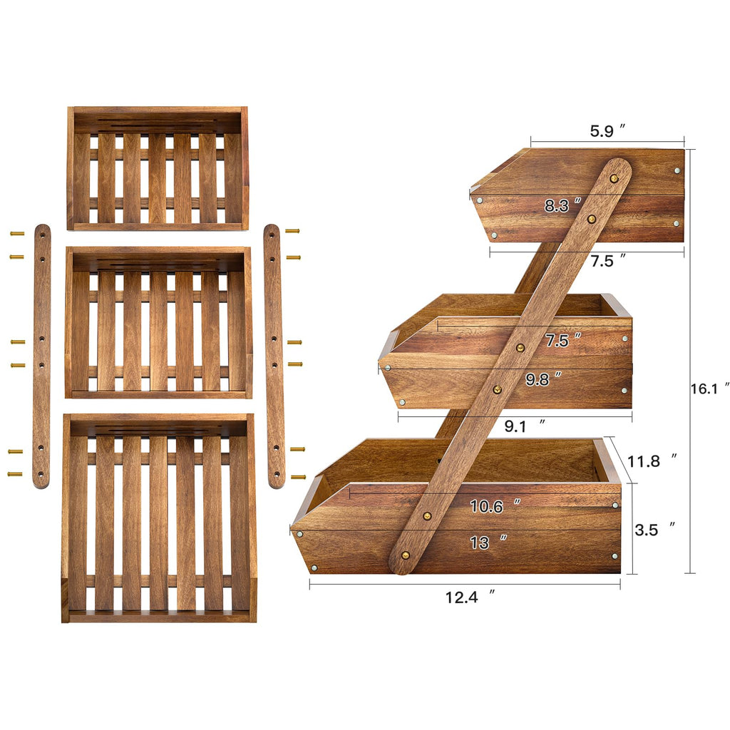 3-Tier Acacia Wood Fruit Basket I711
