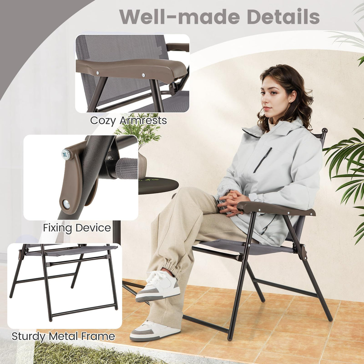 Set of 2 Grey Patio Folding Chairs R3171