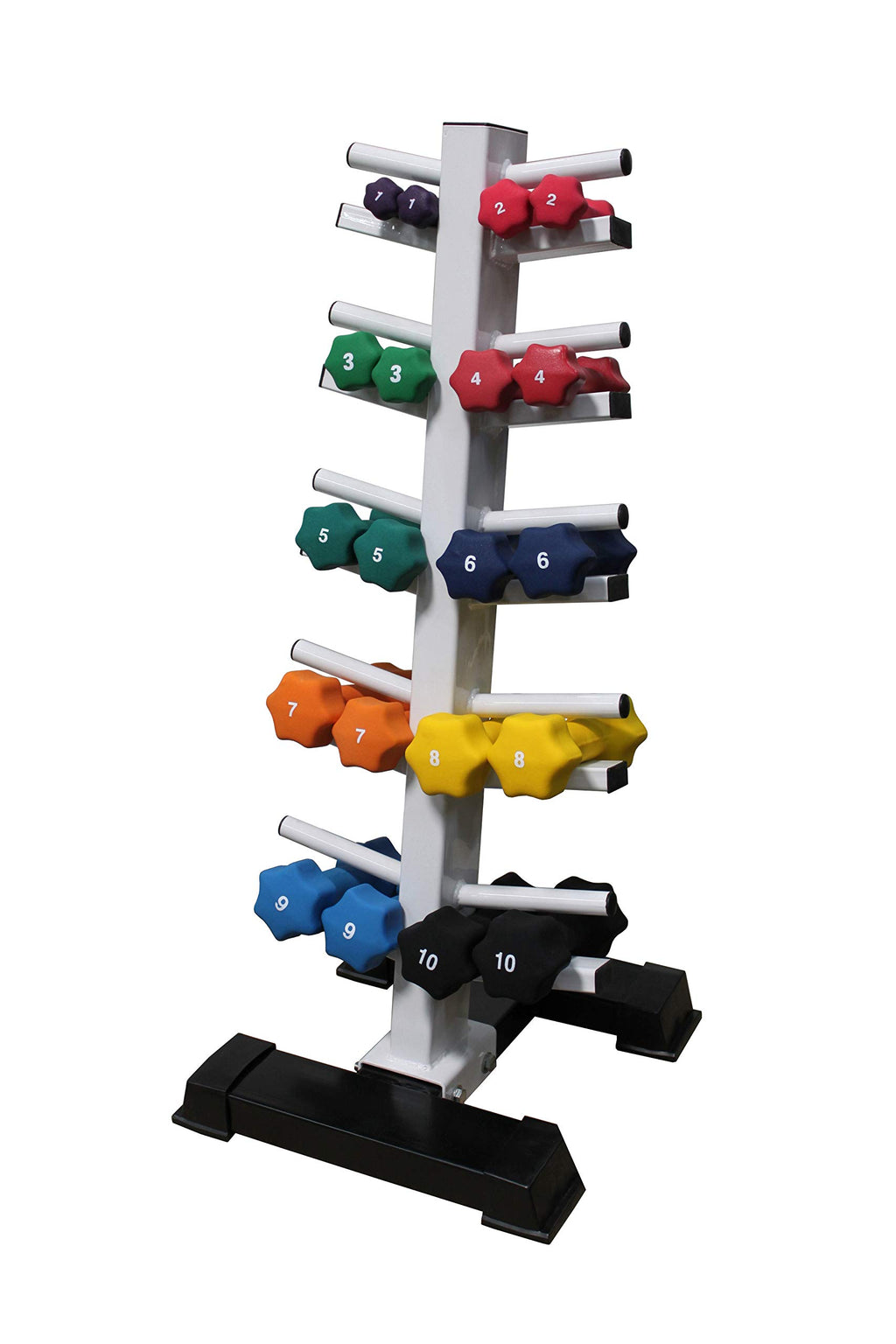 Neoprene Dumbbell Set with White Vertical Dumbbell Rack J929