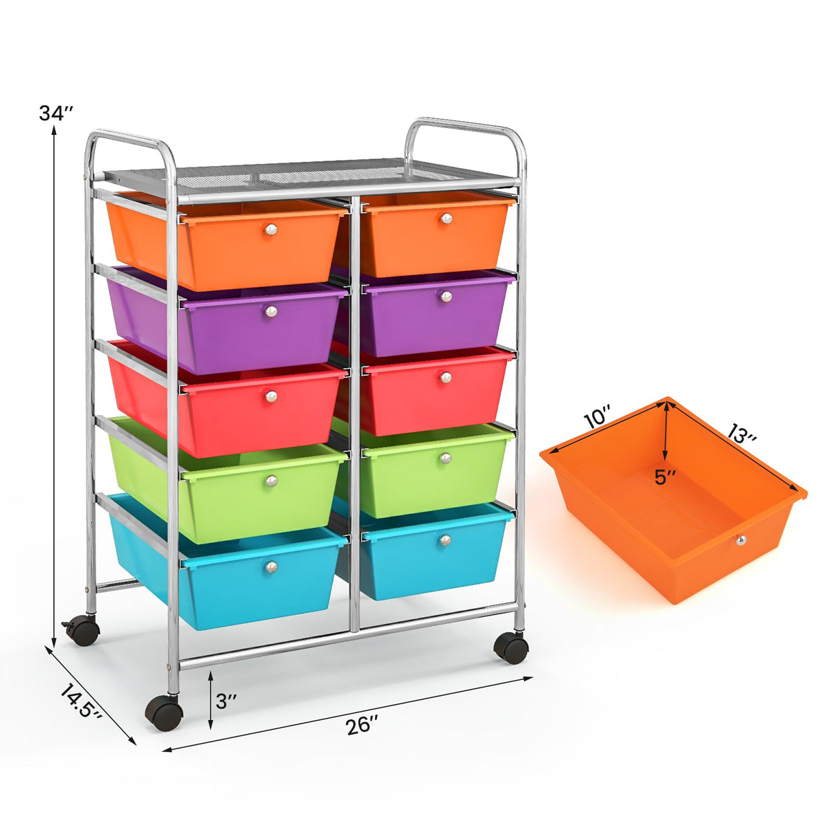 10 Drawer Rolling Storage Cart with Metal Frame H827636