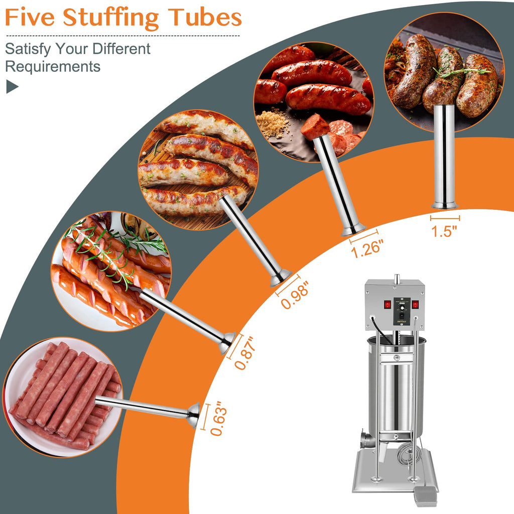 10L Electric Stainless Steel Sausage Stuffer with 5 Stuffing Tubes S679