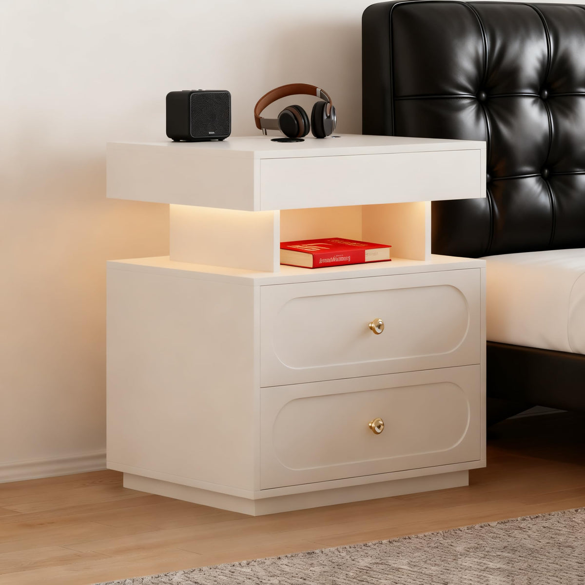 3-Drawer LED Nightstand with Light F2136