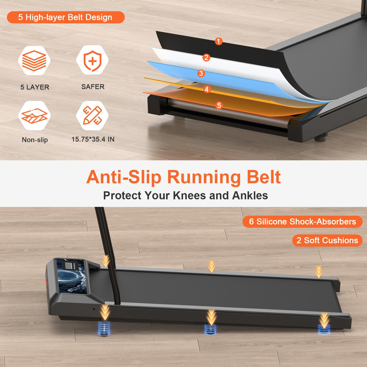 Walking Treadmill Pad with Adjustable 8% Incline and Handle Bar W333983