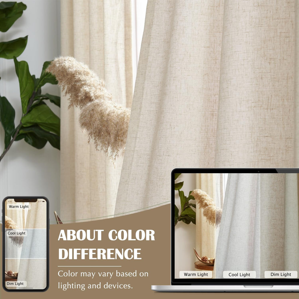 Linen Curtain 84 Inch Light Filtering Grommet 1 Panel Beige X8889