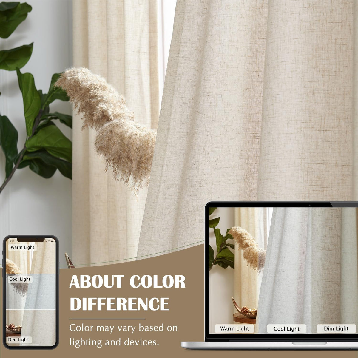 Linen Curtain 84 Inch Light Filtering Grommet 1 Panel Beige X8889