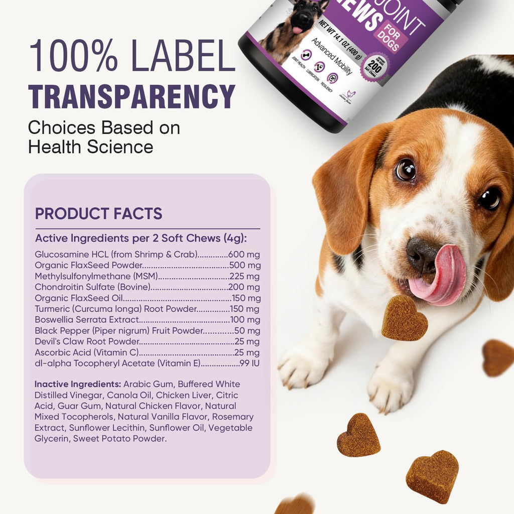 Glucosamine Chondroitin MSM Joint Supplement for Dogs 200 ct U953