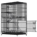 Large Black 4-Tier Folding Metal Wire Cat Cage with Hammock & Ramp Ladders G5682