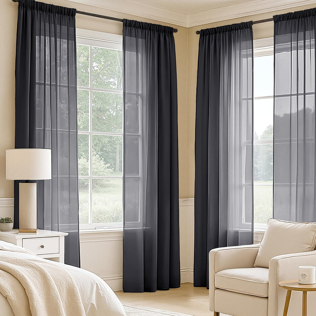 Black Sheer Curtains 84 Inches Long 4 Panels D565