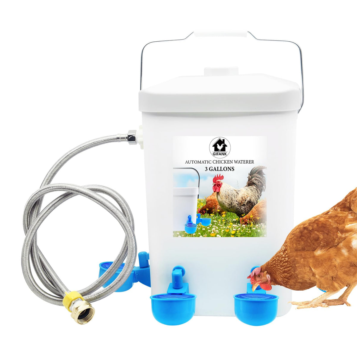 3 Gallons Automatic Poultry Waterer with Hose Attachment J848257
