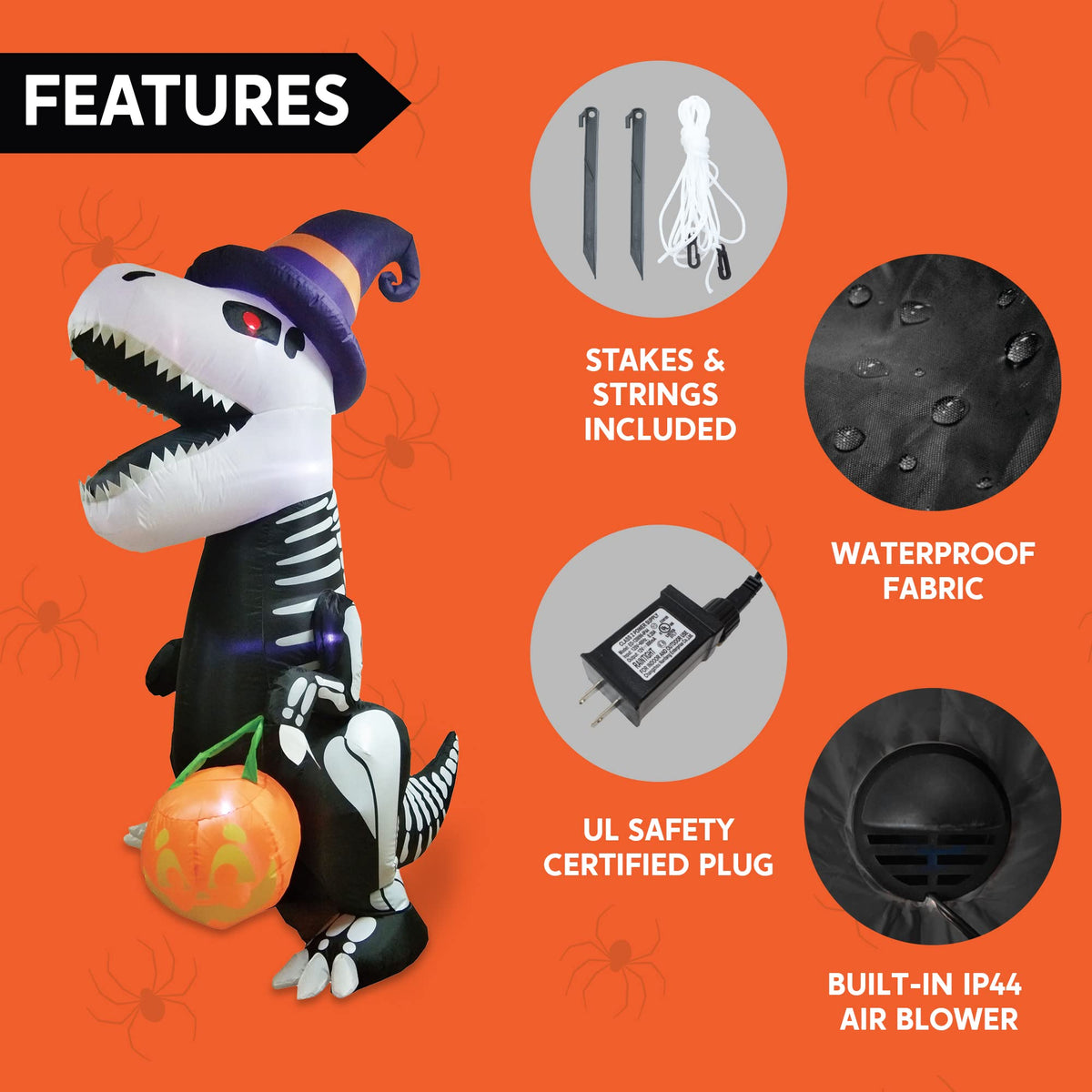 8 FT Inflatable Skeleton Dinosaur with Built-in LEDs P1592