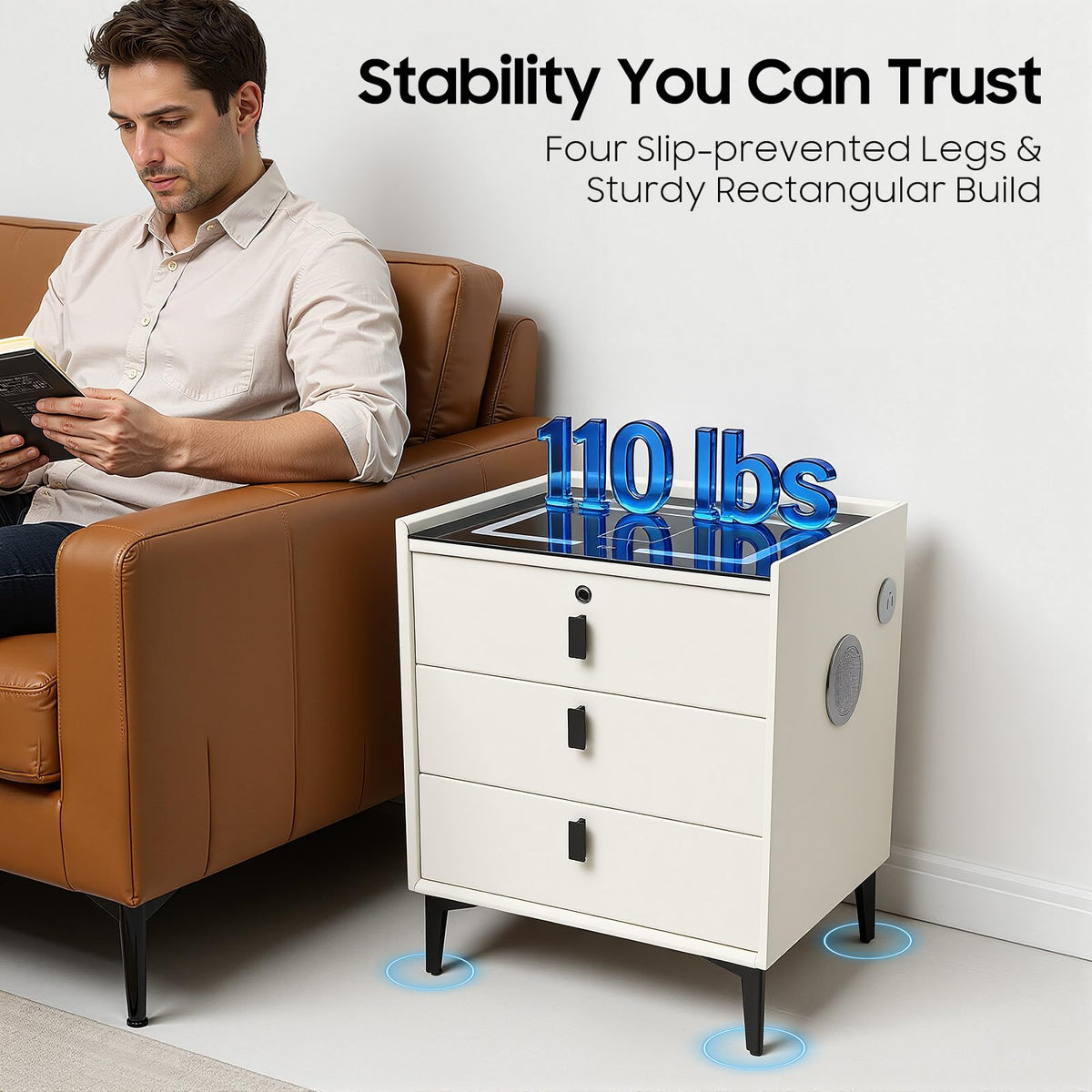 3 Drawer Nightstand with Charging Station T7623