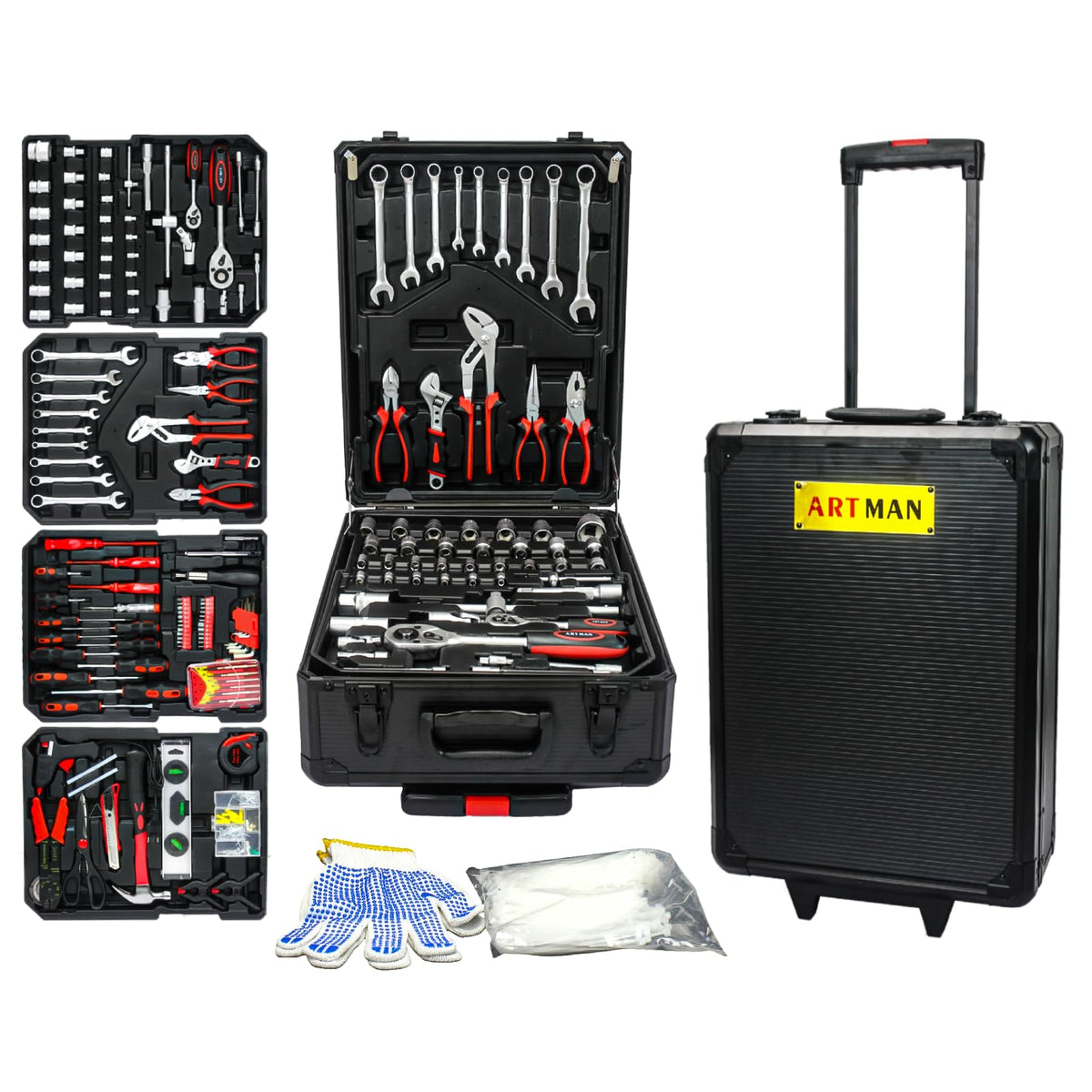 899 PCS Home Auto Repair Tool Kit with Rolling Tool Box Y611067