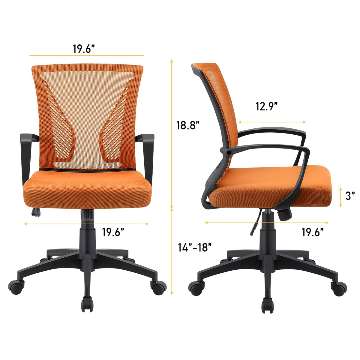 Orange Mid Back Mesh Ergonomic Office Chair with Armrest X41465