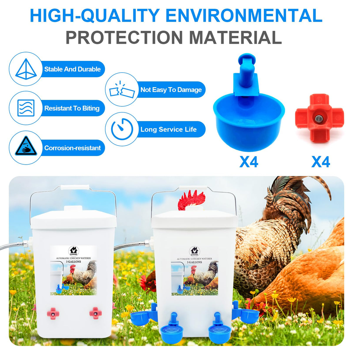 3 Gallons Automatic Poultry Waterer with Hose Attachment J848257