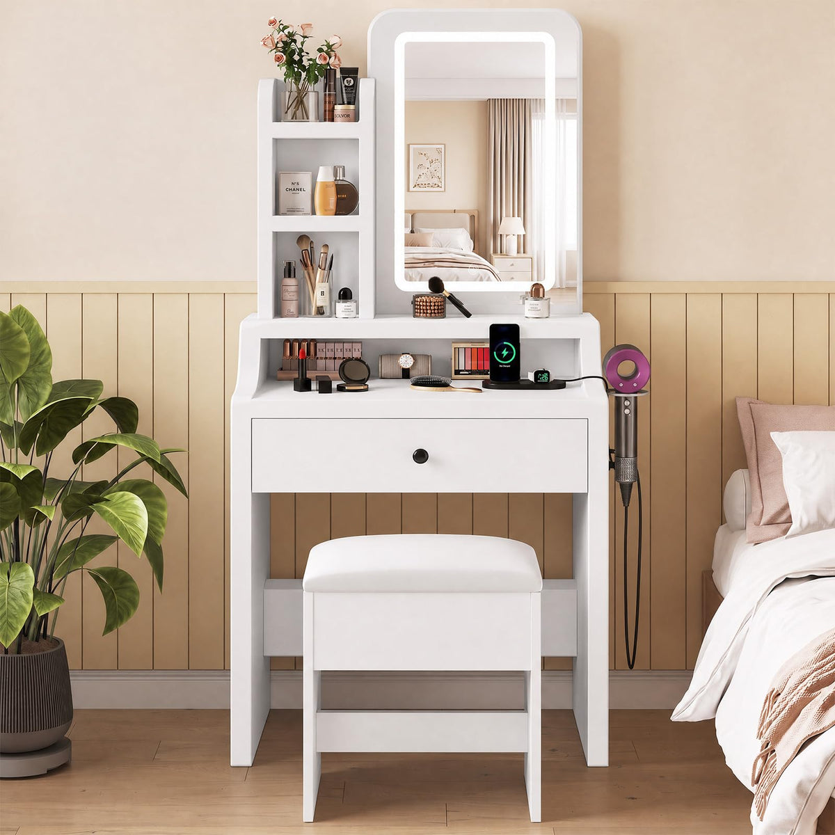Small Makeup Vanity Desk with Mirror and LED Lights Z700244