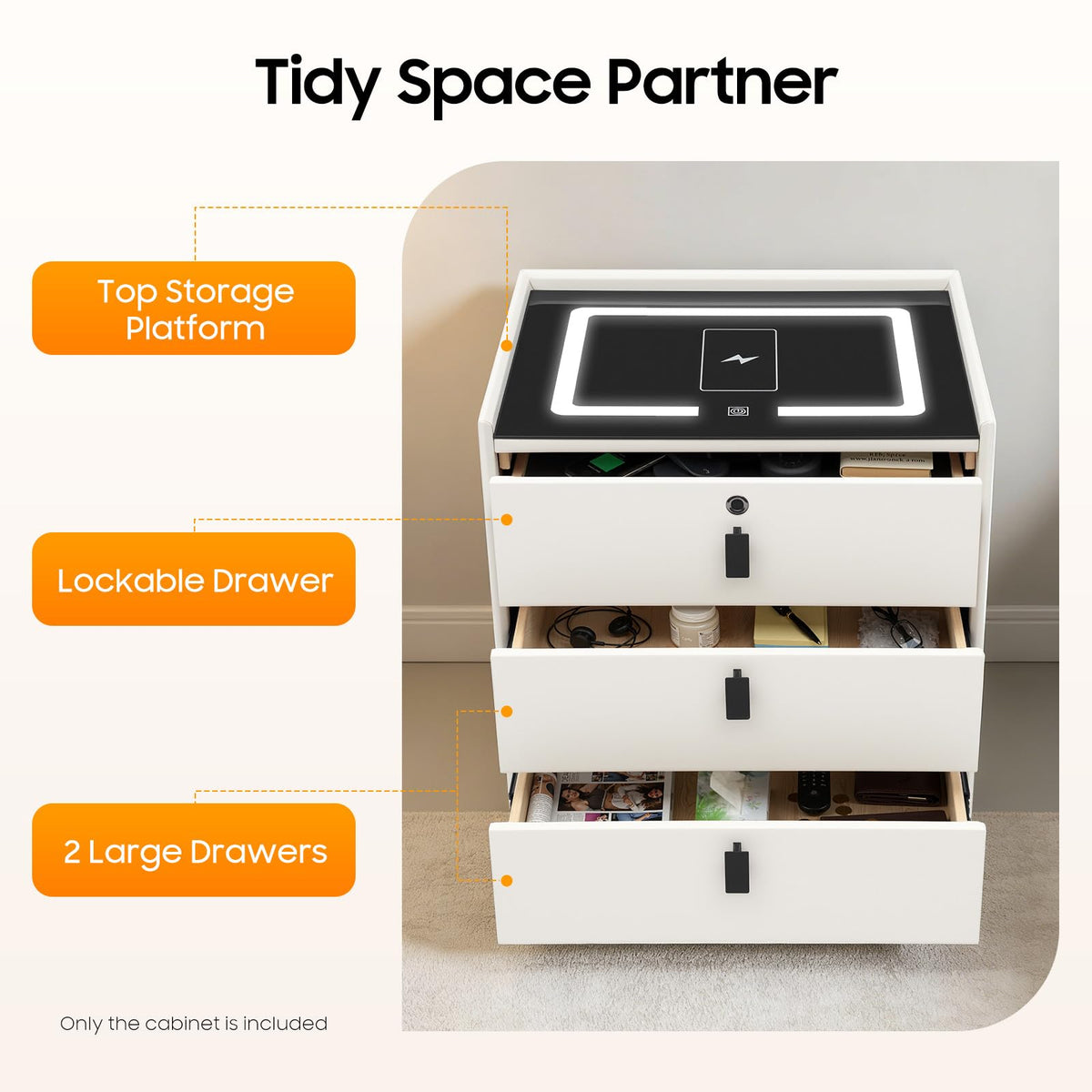3 Drawer Nightstand with Charging Station T7623