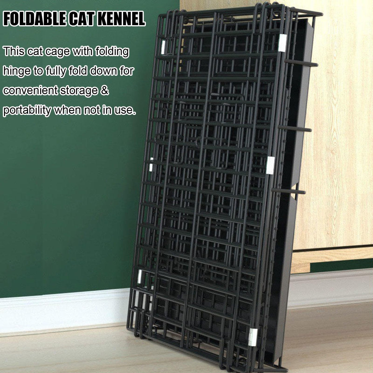 Large Black 4-Tier Folding Metal Wire Cat Cage with Hammock & Ramp Ladders G5682