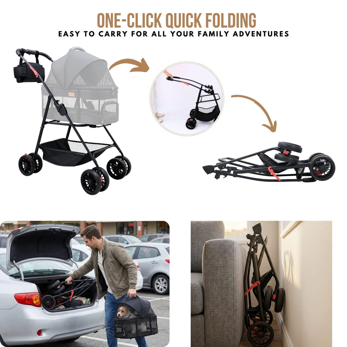 3 in 1 Pet Stroller with Detachable Carrier Y12498