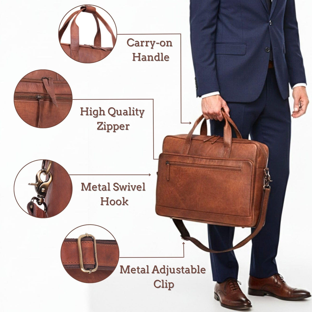 Brown 17-inch Genuine Leather Laptop Briefcase S762