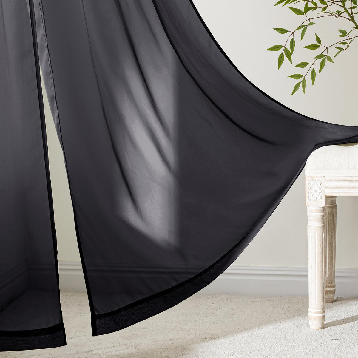 Black Sheer Curtains 84 Inches Long 4 Panels D565