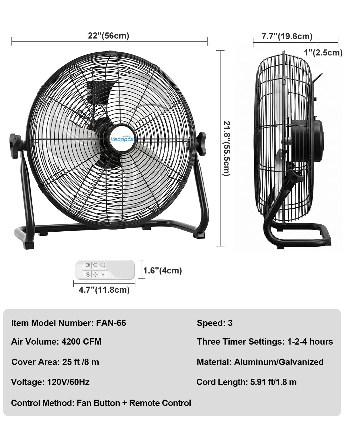 18" Industrial High Velocity Floor Fan with Remote U4386