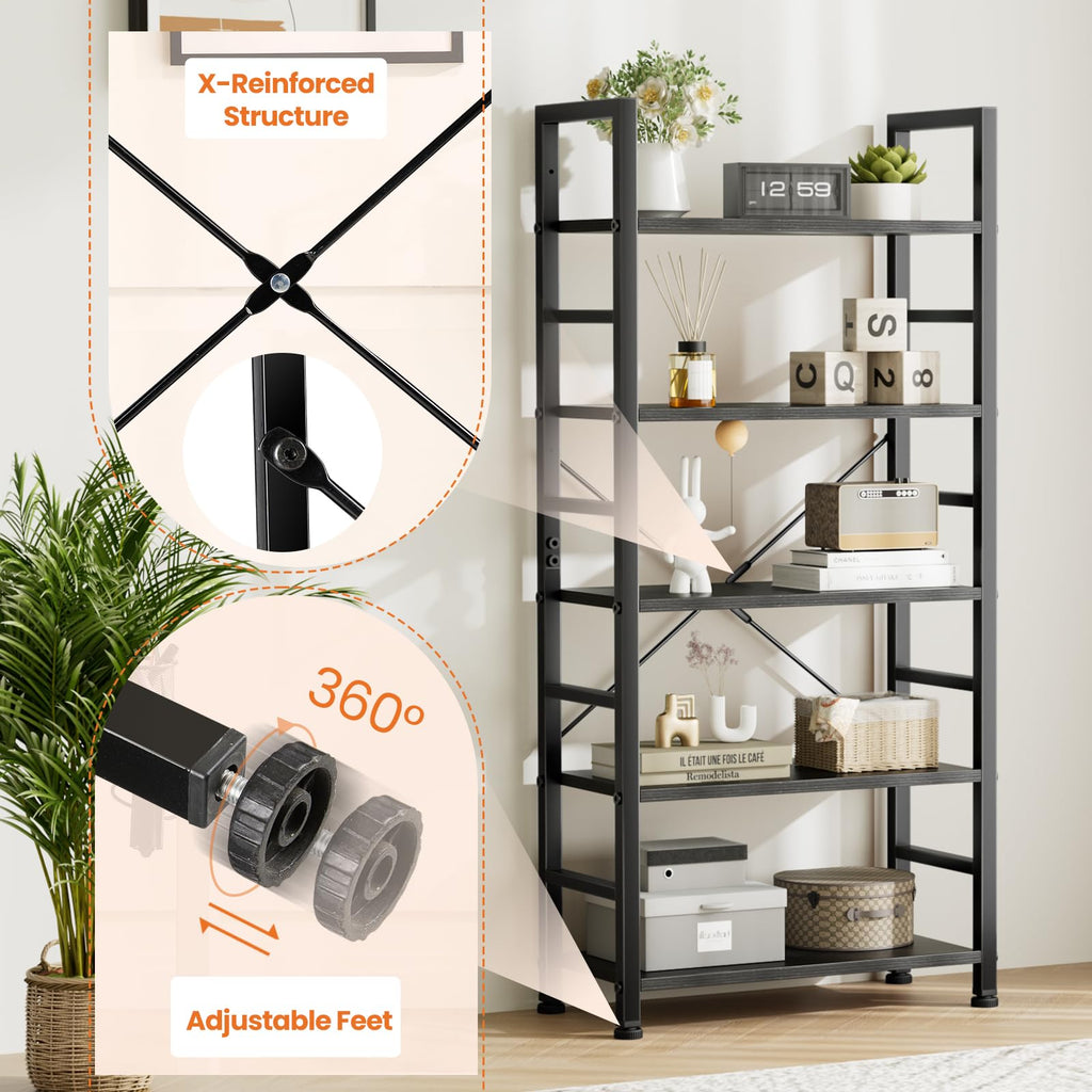 5 Tier Black Bookshelf C638