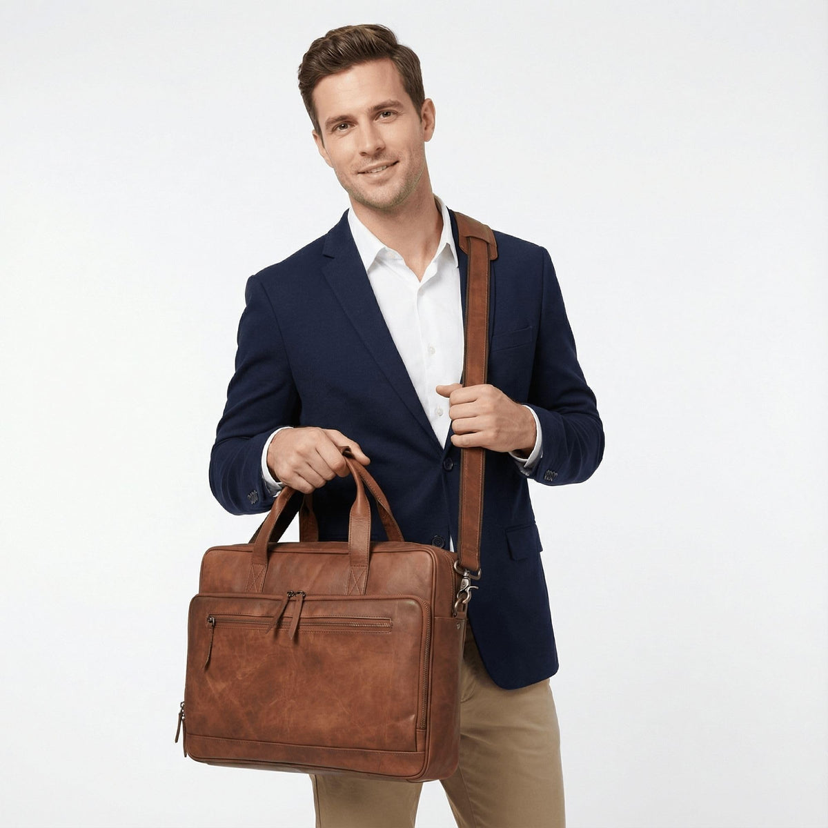 Brown 17-inch Genuine Leather Laptop Briefcase S762