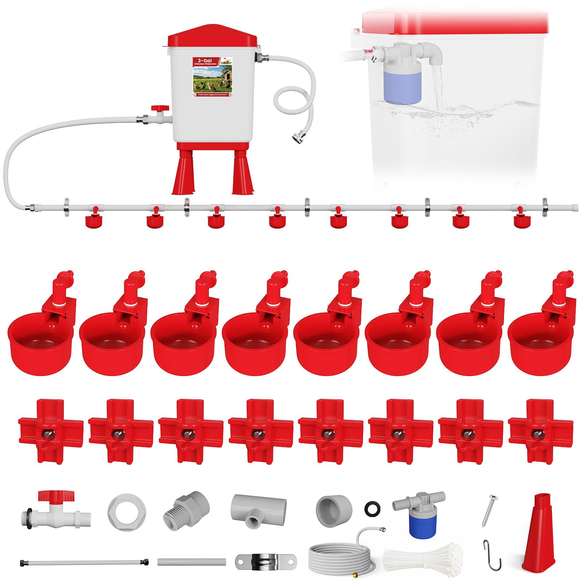 Automatic Chicken Waterer System with 8 Drinking Cups C5022