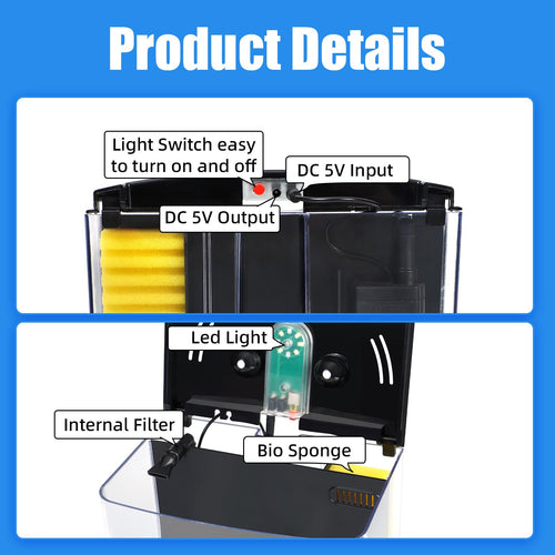 1.2 Gallon Aquarium Starter Kit with LED Light and Water Filter Pump R773