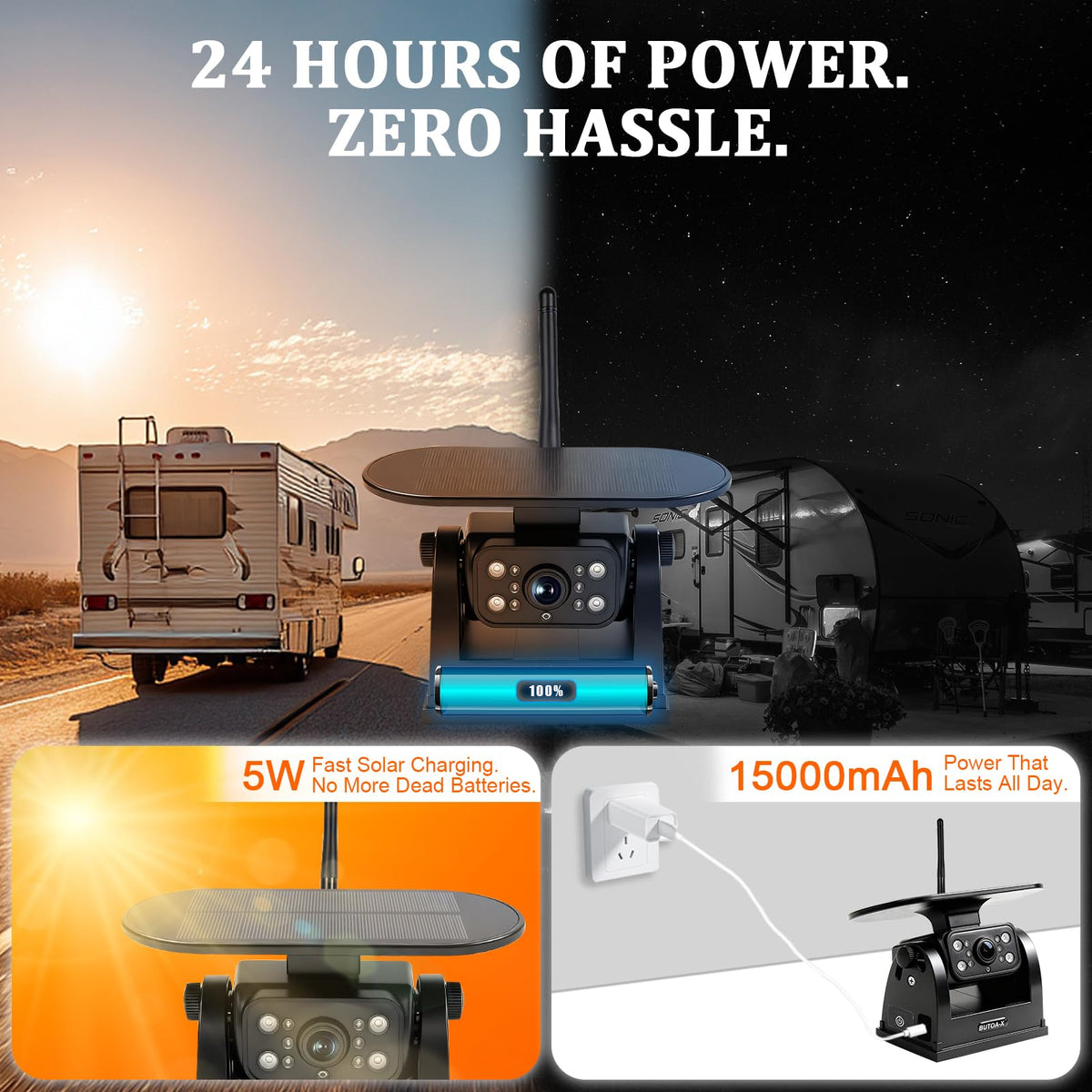 Magnetic Solar Wireless Backup Camera with 5" HD Monitor W4270