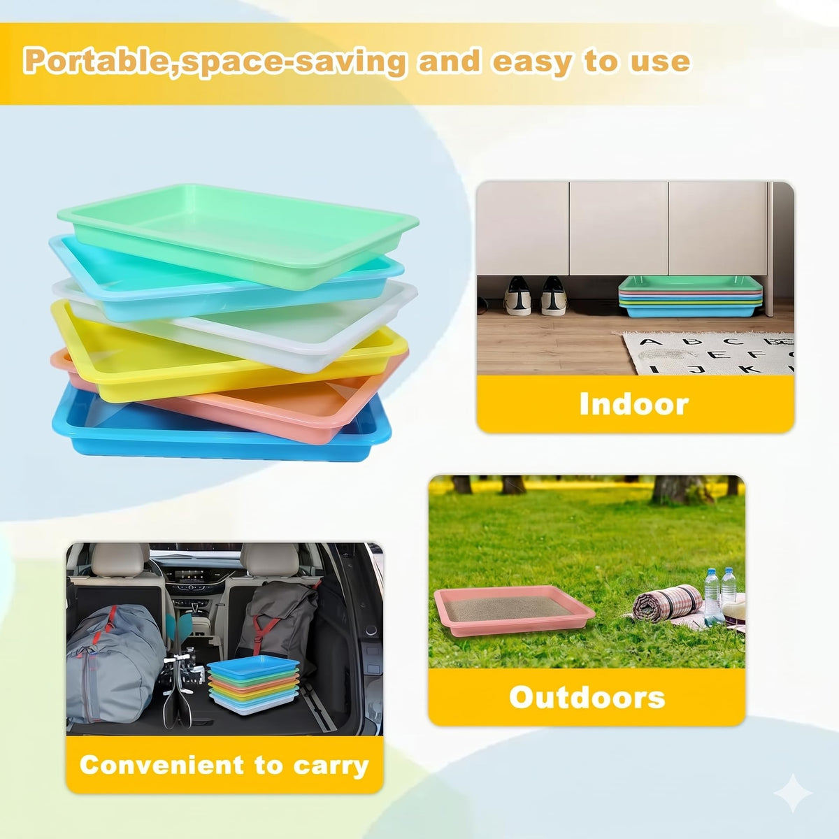 6 Pcs Low Entry Portable Litter Box with Scooper T4672