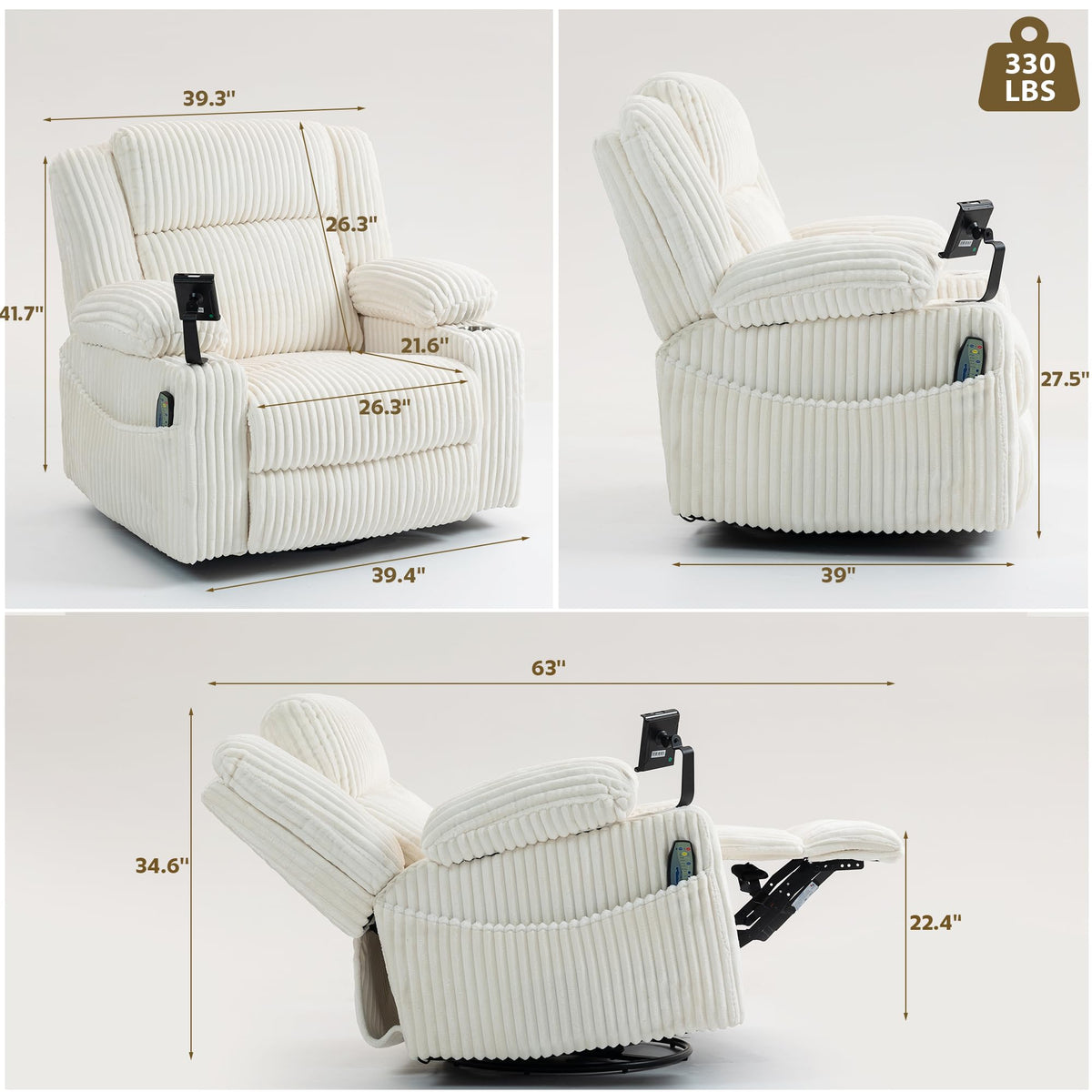Power Swivel Rocker Recliner with Adjustable Headrest D90082