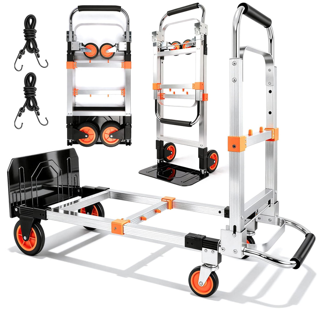 Folding Hand Truck Dolly Cart with Wheels, 500lb Load, Silver Orange U21315