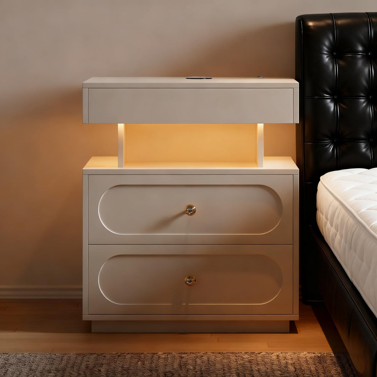 3-Drawer LED Nightstand with Light F2136