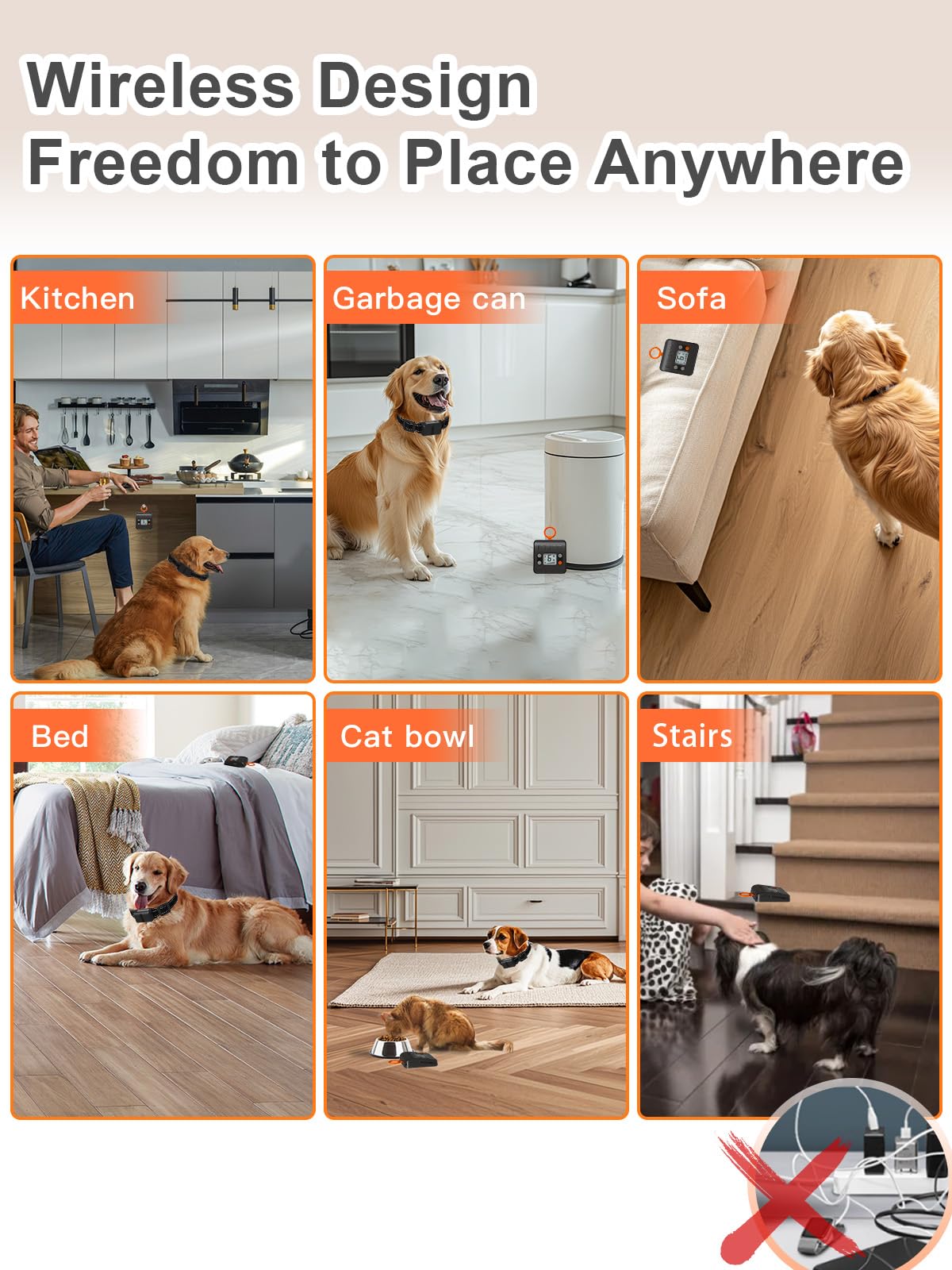 Wireless Rechargeable Indoor Pet Barrier with 6 Adjustable Range A42778