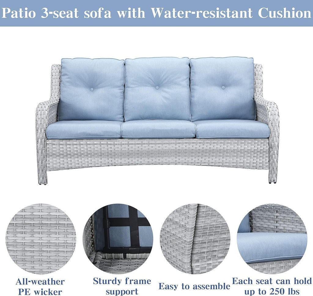 8 Piece Wicker Patio Furniture Conversation Set with Swivel Rocker Chairs, Sofa, Ottomans and Coffee Table D4251