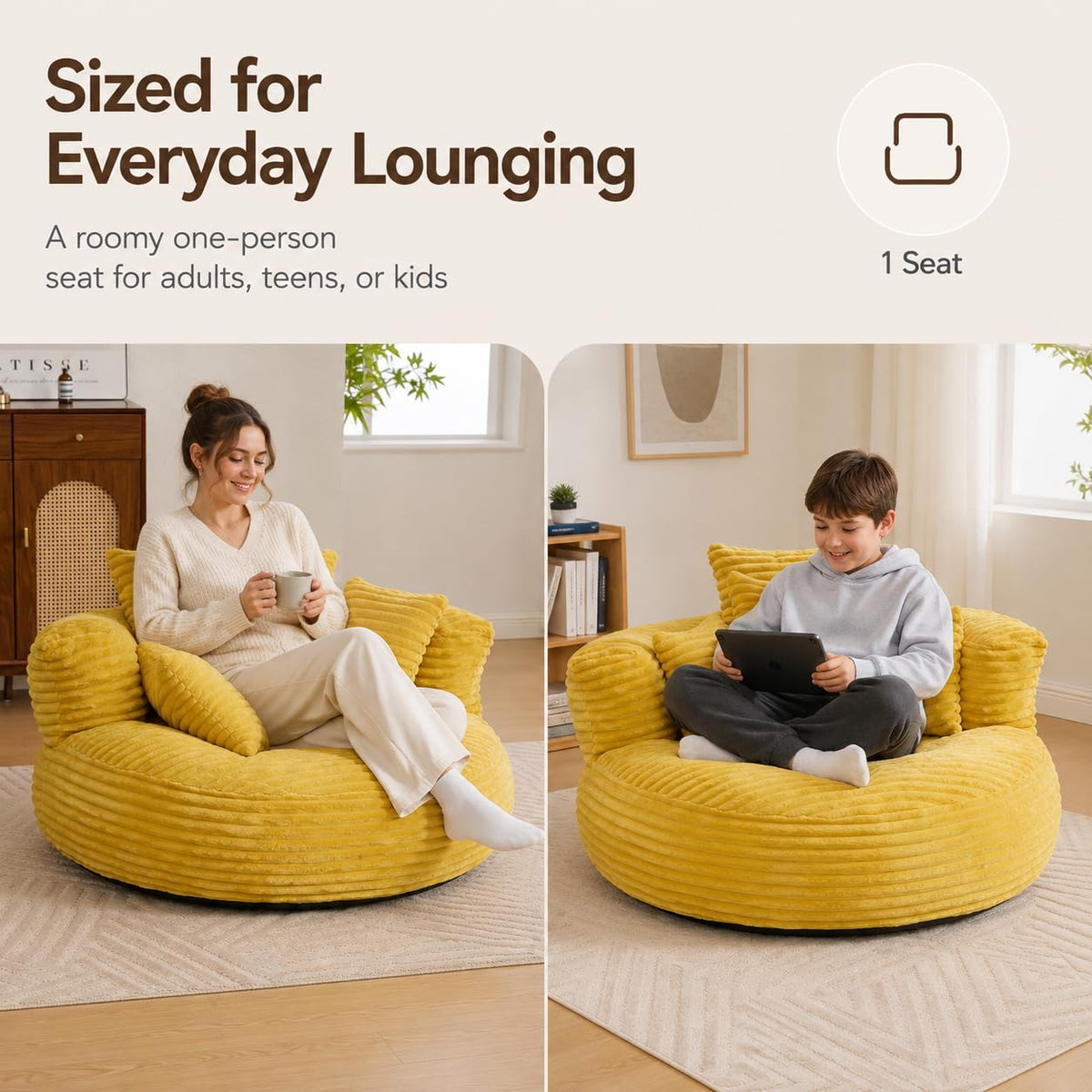 Oversized Mustard Yellow Bean Bag Chair U751002