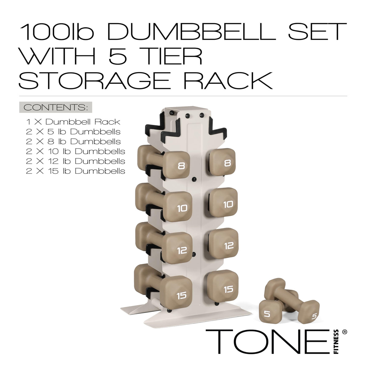 Neoprene Dumbbell Set with Storage Rack N200