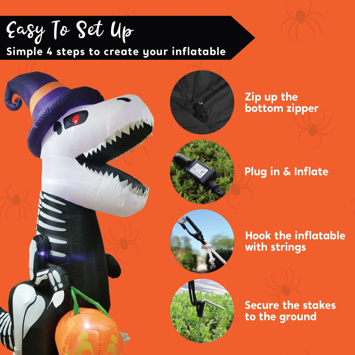 8 FT Inflatable Skeleton Dinosaur with Built-in LEDs P1592