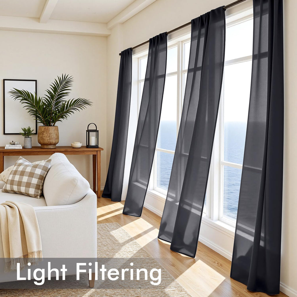 Black Sheer Curtains 84 Inches Long 4 Panels D565