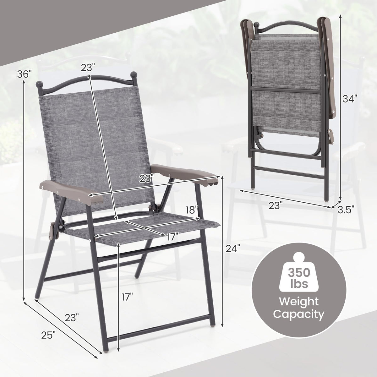 Set of 2 Grey Patio Folding Chairs R3171