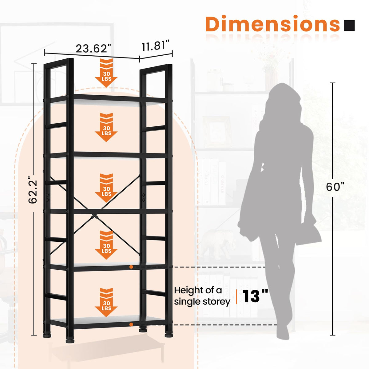 5 Tier Black Bookshelf C638