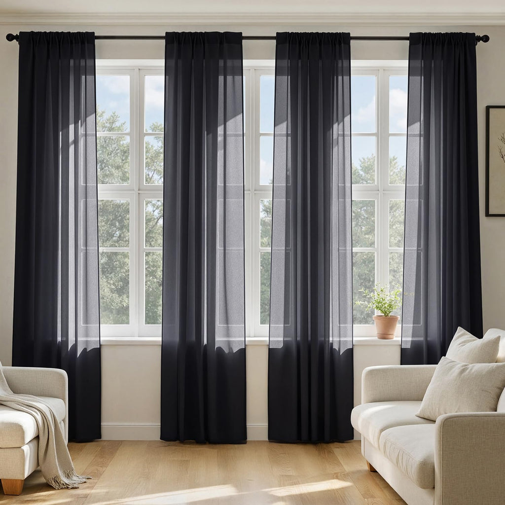 Black Sheer Curtains 84 Inches Long 4 Panels D565