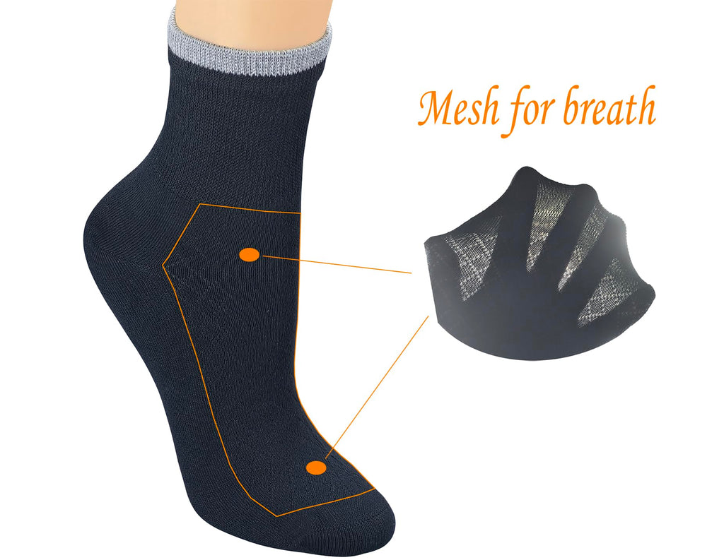 6 Pairs Bamboo Rayon Breathable Quarter Socks with Seamless Toe V408797