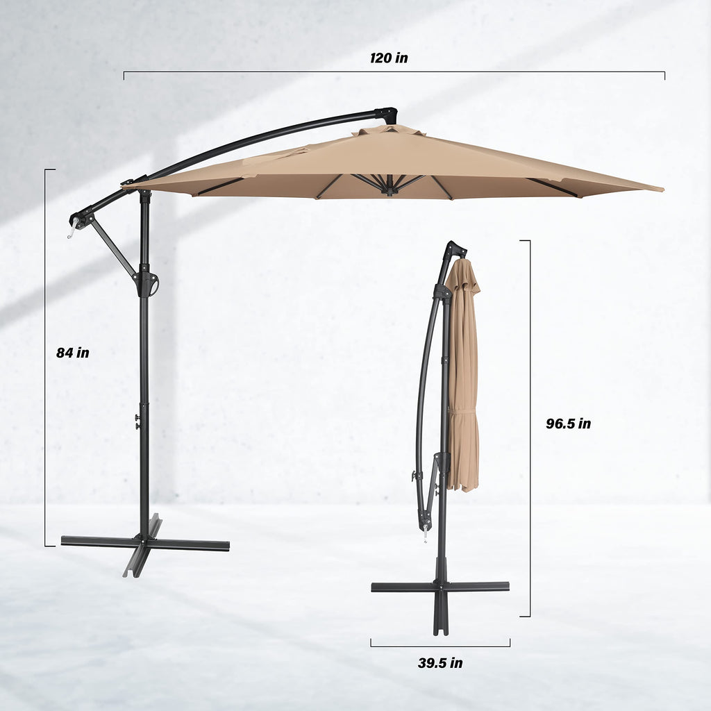 9.8ft Blue Offset Cantilever Patio Umbrella with Crank & Cross Base O702595
