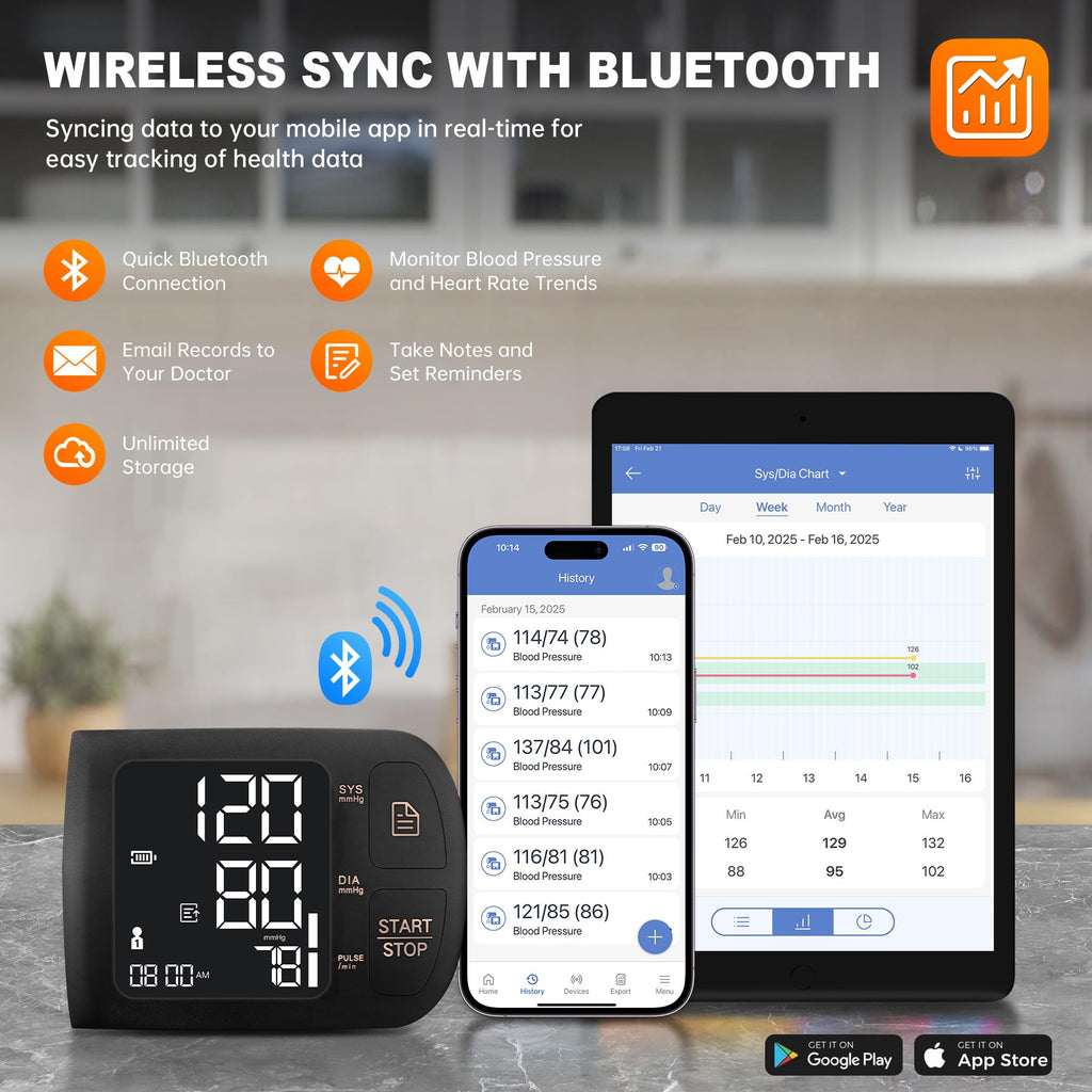 Blood Pressure Monitor Bluetooth with Carrying Case, Black Y874