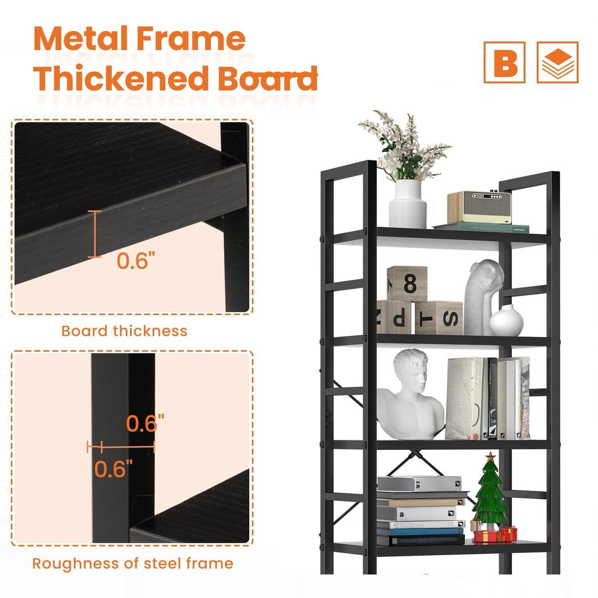 5 Tier Black Bookshelf C638