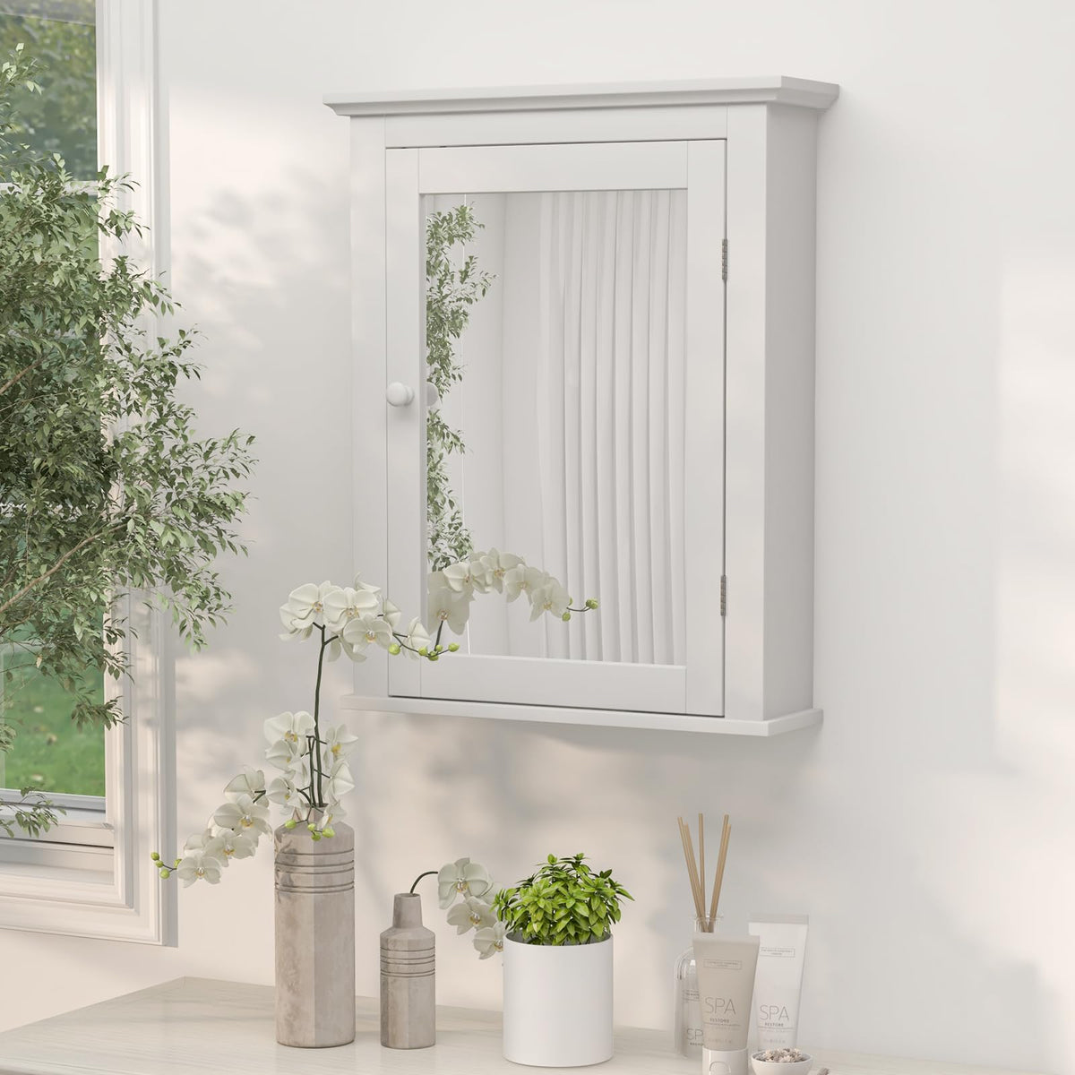 White Wall Mounted Medicine Cabinet with Mirror Q71451